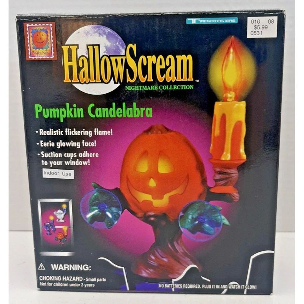 Vintage 1996 Trendmasters HallowScream Pumpkin Candelabra Light Up Works